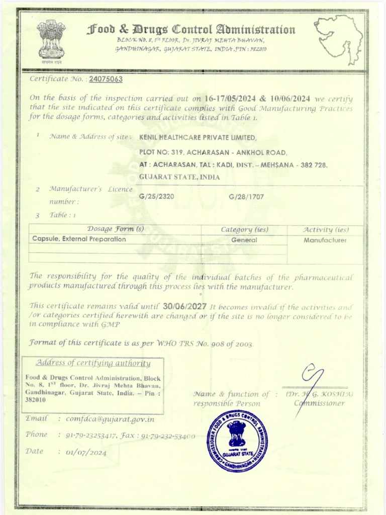 WHO GMP Certificate
