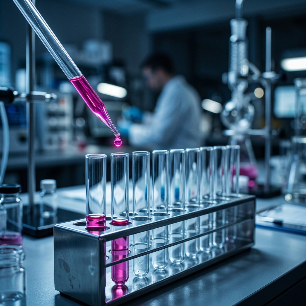 Laboratory pipette filling test tubes — pharmaceutical research